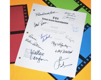 CSI Pilot Episode TV Script Autographed: Laurence Fishburne, Marg Helgenberger, Jorja Fox, Eric Szmanda, William Petersen & More