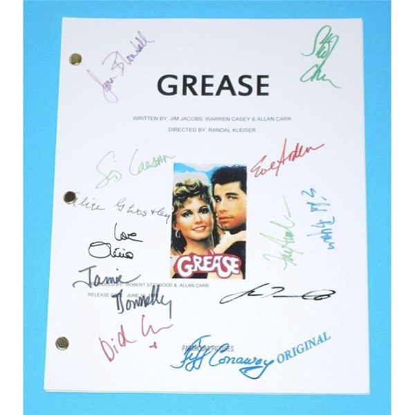 Grease 1978 Movie Script Autographed: John Travolta, Olivia Newton-John, Stockard Channing, Jeff Conaway, Jamie Donnelly, Didi Conn