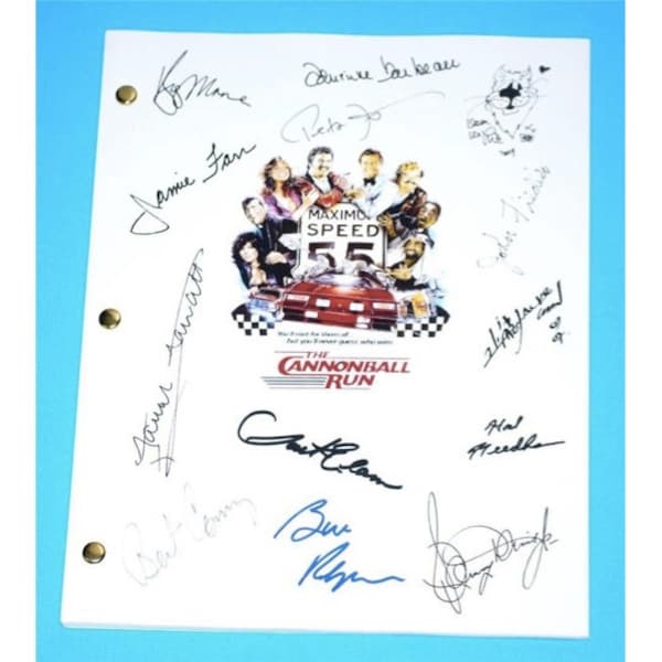 Cannonball Run Movie Signed Script Screenplay Autographed Burt Reynolds, Roger Moore, Farrah Fawcett, Hal Needham, Dean Martin, Jackie Chan