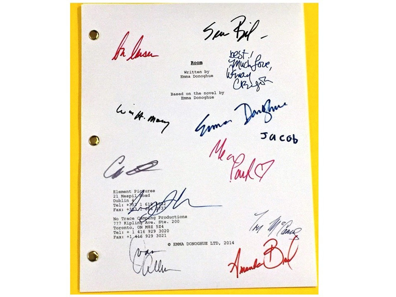Room Signed Movie Script Rpt Brie Larson, William H. Macy, Emma ...