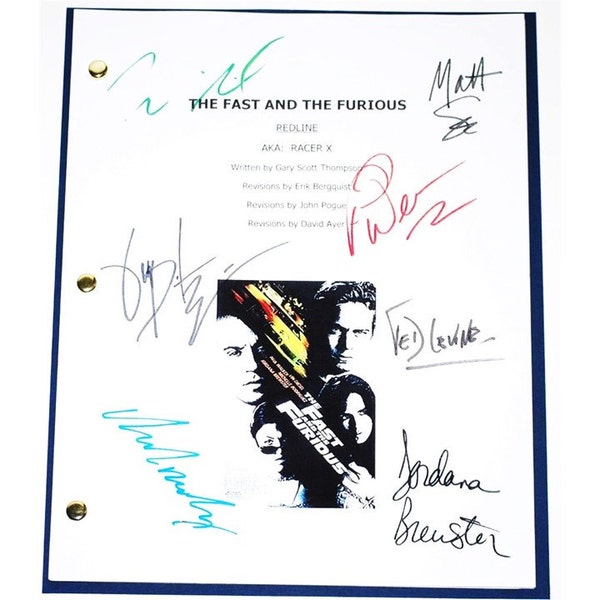 The Fast and the Furious Movie Script Autographed Signed Paul Walker, Vin Diesel, Jordana Brewster, Michelle Rodriguez, Chad Lindberg +more