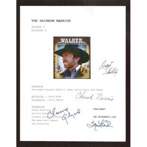 Walker Texas Ranger &quot;The Rainbow Warrior&quot; TV Script Autographed: Chuck Norris, Clarence Gilyard, Sheree J Wilson, August Schellenberg