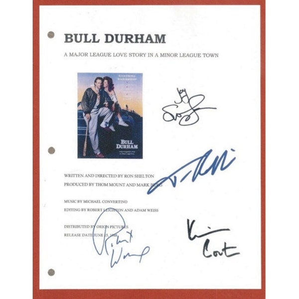 Bull Durham 1998 Signed Script Screenplay Autographed: Kevin Costner, Susan Sarandon, Tim Robbins, Robert Wuhl