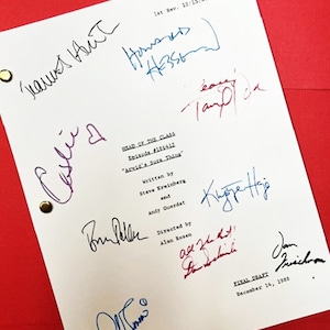 May include: A white script page with the title "Head of the Class" and the episode title "Arvid's Sure Thing". The page is signed by the cast and crew, including  "Alan Rosen", "Jan Swichron", "Steve Kreinberg", "Andy Cuerdat", "Tom Virtue", "Howard Hesseman", "Cassie  2", "Danielle  ", "Kugler  ", and "James  Aut". The page is dated December 14, 1988.