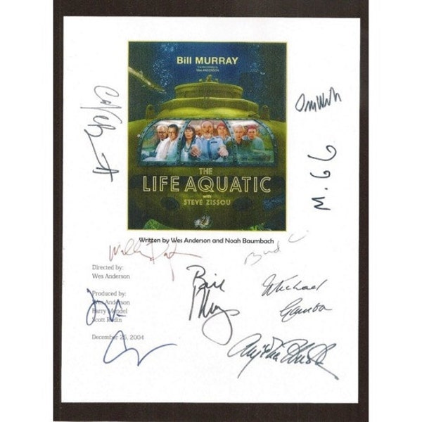 The Life Aquatic with Steve Zissou Movie Script Signed Screenplay Autographed: Bill Murray, Owen Wilson, Cate Blanchett, Anjelica Huston