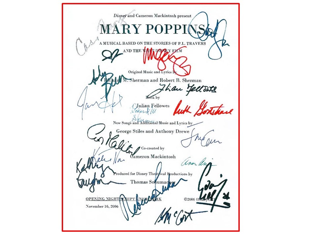 Mary Poppins Broadway Script Signed 16X Autographed Opening Night ...