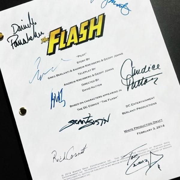 The Flash Pilot Episode Script Signed Autographed: Grant Gustin, Candice Patton, Danielle Panabaker, Rick Cosnett, Jesse L. Martin+