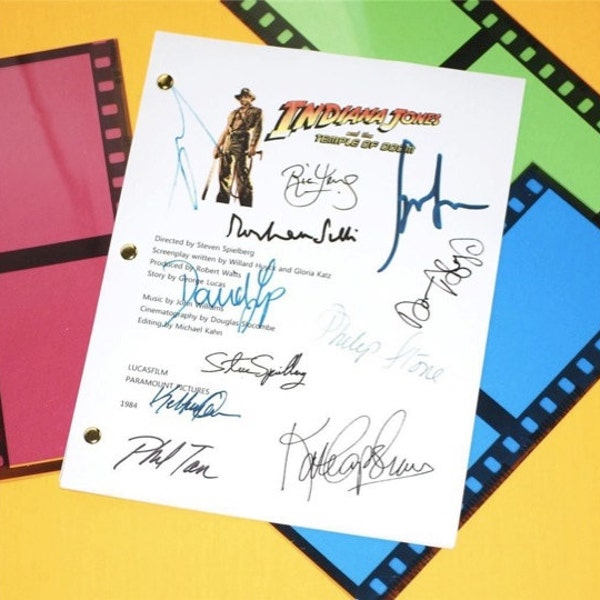 Indiana Jones and The Temple of Doom Movie Screenplay Script Autographed: Steven Spielberg, George Lucas, Harrison Ford, Kate Capshaw