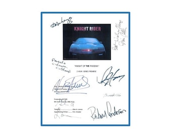 Knight Rider Pilot Script gesigneerd ondertekend: David Hasselhoff, Edward Mulhare, Pamela Susan Shoop, Richard Anderson, Vince Edwards & meer