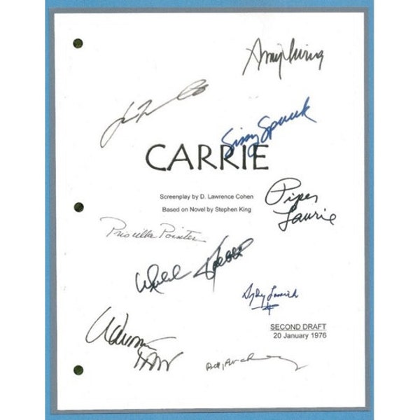 Carrie Movie Script Signed Screenplay Autographed: Sissy Spacek, Piper Laurie, Betty Buckley, Amy Irving, William Katt, John Travolta