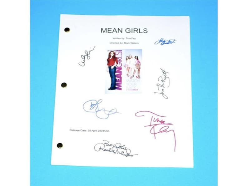 Mean Girls Movie Signed Script Screenplay Autographed: Lindsay Lohan, Tina Fey, Rachel McAdams, Amanda Seyfried, Lacey Chabert image 1