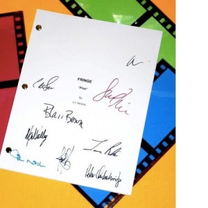 May include: A white script page for the TV show "Fringe" with the episode title "Pilot" and the names of the writers J.J. Abrams, Jeff Pinkner, and Alex Kurtzman. The page is signed by the cast members:  John Noble, Blair Brown, Joshua Jackson, Lance Reddick, and Peter O'Toole.
