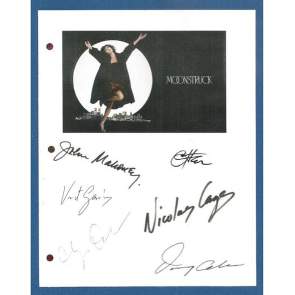Moonstruck Movie Script Signed Screenplay Autographed: Cher, Nicols Cage, Olympia Dukakis, Vincent Gardenia, Danny Aiello, John Mahoney