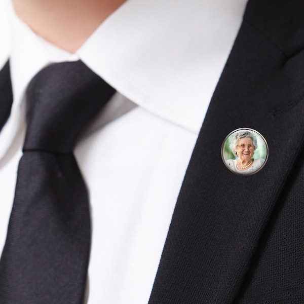 Wedding Memorial Photo Lapel Pin, Groom Gift, Boutonniere Charm Lapel Pin Memorial, Groom Gift From Bride