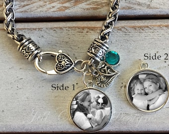 photo bracelet, personalized photo bracelet, photo jewelry, photo gifts, picture bracelet, double sided photo charm, photo charm bracelet