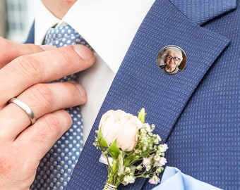 Wedding lapel pin for the Groom |Gift For Groom From Bride on Wedding Day| Custom Photo Boutonniere Lapel Pin| Father of the Groom or Bride