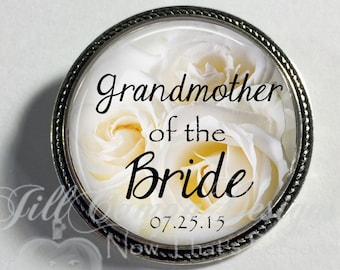 Grandmother of the Bride Brooch, Personalized Wedding Date, Antique Silver Keepsake