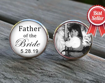 Father of the Bride Cufflinks - Custom Photo Cuff Links - Silver Wedding Cufflinks - Picture Cuff Links - Father of the bride cuff links