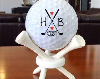 Engaged Couple Golf Ball with Tee Stand, Personalized Wedding Gift for Bride and Groom