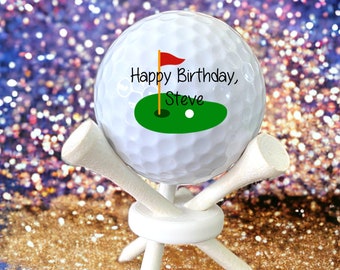 Happy Birthday GIFT SET for Golfer, custom golf ball with tee stand, fun birthday gift for him, golf themed birthday gifts