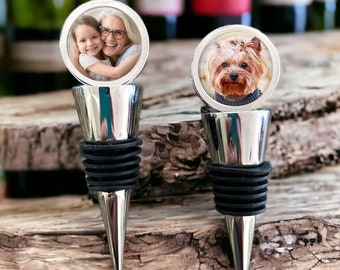 Double Sided Wine Stopper with Your Photos - Custom Bottle Stopper - Unique Wine Bottle Accessory -  Valentine's Gift for Wine Lovers