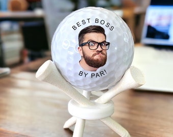 BEST BOSS by Par - Personalized Photo Golf Ball & Tee Stand or Set of 3 - Ideal Holiday Gift!