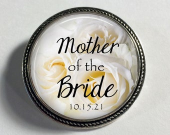 Personalized Mother of the Bride Brooch, Antique Silver Wedding Gift