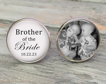 BROTHER  of the Bride Cufflinks - Custom Photo Cuff Links - Silver Wedding Cufflinks - Picture Cuff Links - Brother of the bride cuff links