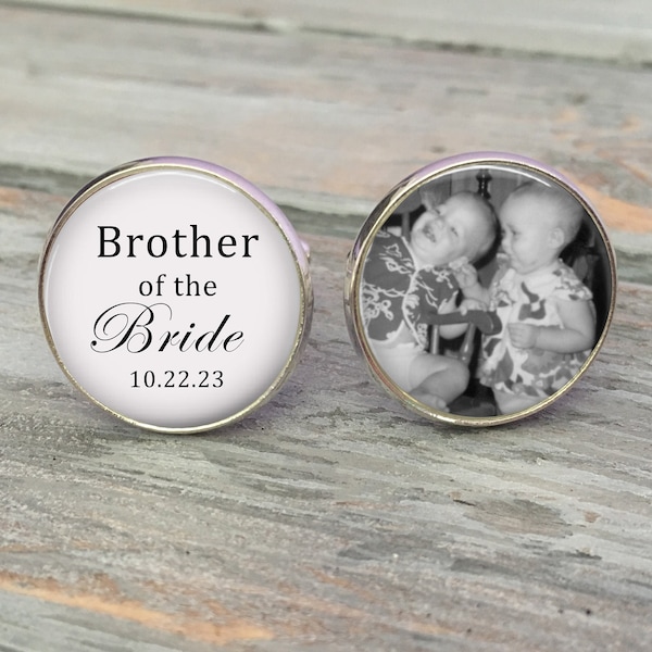 BROTHER  of the Bride Cufflinks - Custom Photo Cuff Links - Silver Wedding Cufflinks - Picture Cuff Links - Brother of the bride cuff links