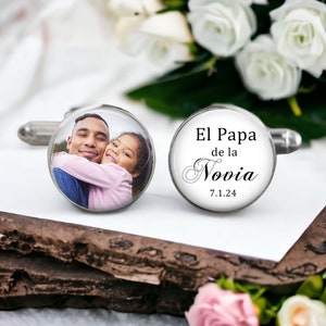 El Papa de la Novia - gemelos para el padre de la novia, Regalo a papá - Gemelos de fotos - Regalo del padre de la novia - Gemelos de boda