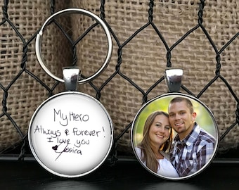 Handwriting and Photo keychain, Personalized Handwriting Keychain, Create Your Own Custom Photo And Signature Keychain, In Memory of Gift