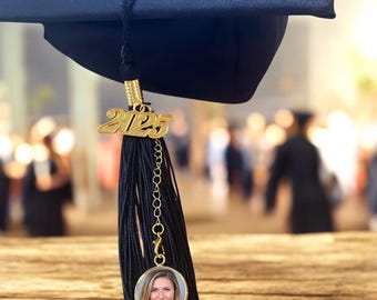 In Loving Memory Graduation Charm – Custom Photo Tassel Keepsake for Cap or Gown – Silver or Gold