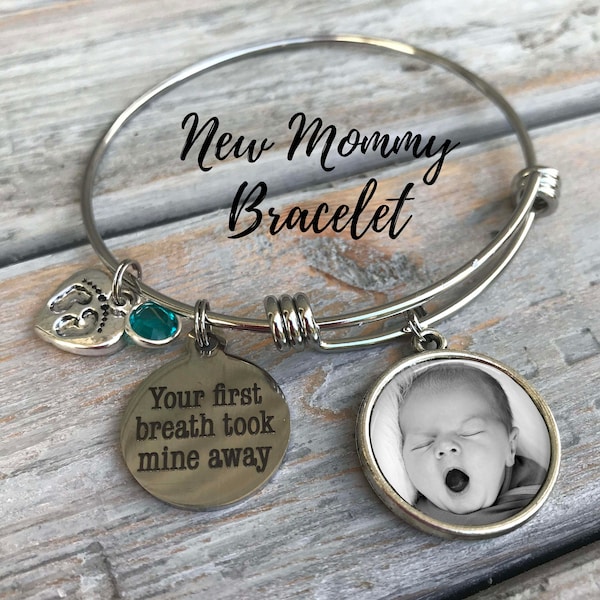 New Mom Gift - "Your first breath took mine away" - Your baby's photo, baby mama gift, new baby gift, gift for new mom, mommy, push present