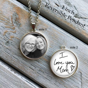 Custom handwriting necklace,  photo and handwriting, YOUR Loved ones Handwriting or signature on a double sided pendant necklace