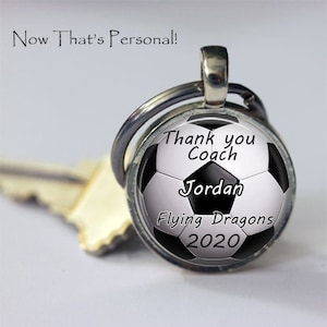 Custom SOCCER Keychain - Thank you Coach - Personalized with your Coach&#39;s name, TEAM NAME and year - Gift for Soccer Coach - Soccer