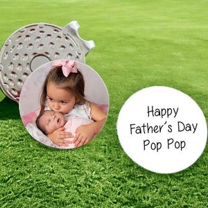 Custom Photo Golf Ball Marker – Double Sided with Text & Picture | Father&#39;s Day Gift for Dad | Personalized Golf Hat Clip Gift