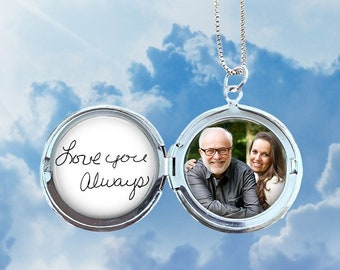 Photo and Handwriting Locket, Custom Handwriting locket Necklace, handwriting jewelry, your actual handwriting, photo locket