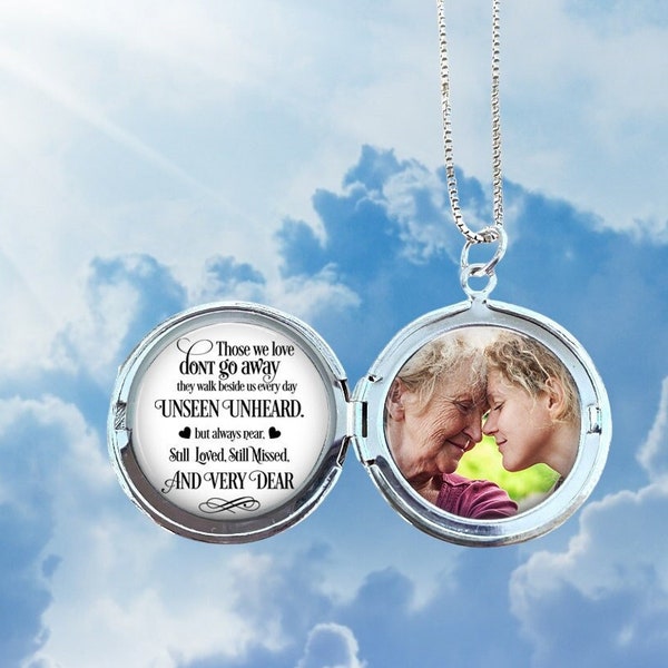Memorial Locket, Photo locket Necklace, those we love don't go away, photo locket with saying