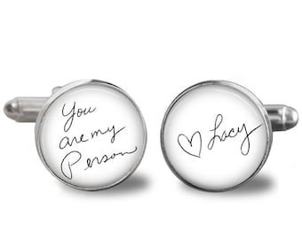Gift for Groom from Bride on wedding day - custom cuff links for Groom, handwritten note from Bride to groom, personalized cufflinks