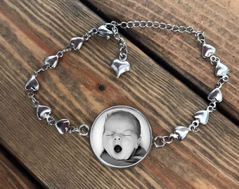 Photo Charm Bracelet, Stainless Steel charm bracelet with your photo, gift for her