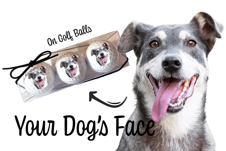 three golf balls with personalized dog photo