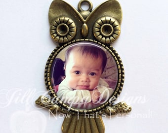 Custom Photo Owl Pendant – Antique Bronze Personalized Jewelry