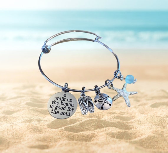 Beach bracelet, Expandable Bracelet, Beach themed Bangle Bracelet, Stacking Adjustable bracelet, ocean charm bracelet, beach charm bracelet