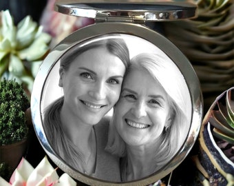 Mother of the bride gift from daughter, Custom Photo Purse Mirror, Personalized Compact Mirror, engraved mirror, from bride to mom