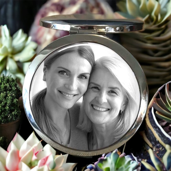 Custom Photo Purse Mirror, Engraved Compact for Mother of Bride, Personalized Gift