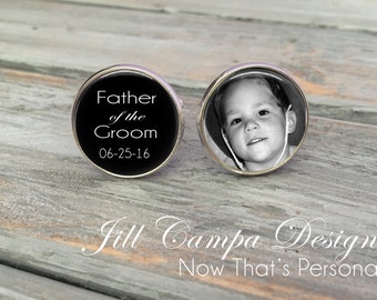 FATHER of the GROOM gift, Father of the Groom Cufflinks - Custom Photo Cuff Links - Wedding Cufflinks -  Father of the groom cuff links