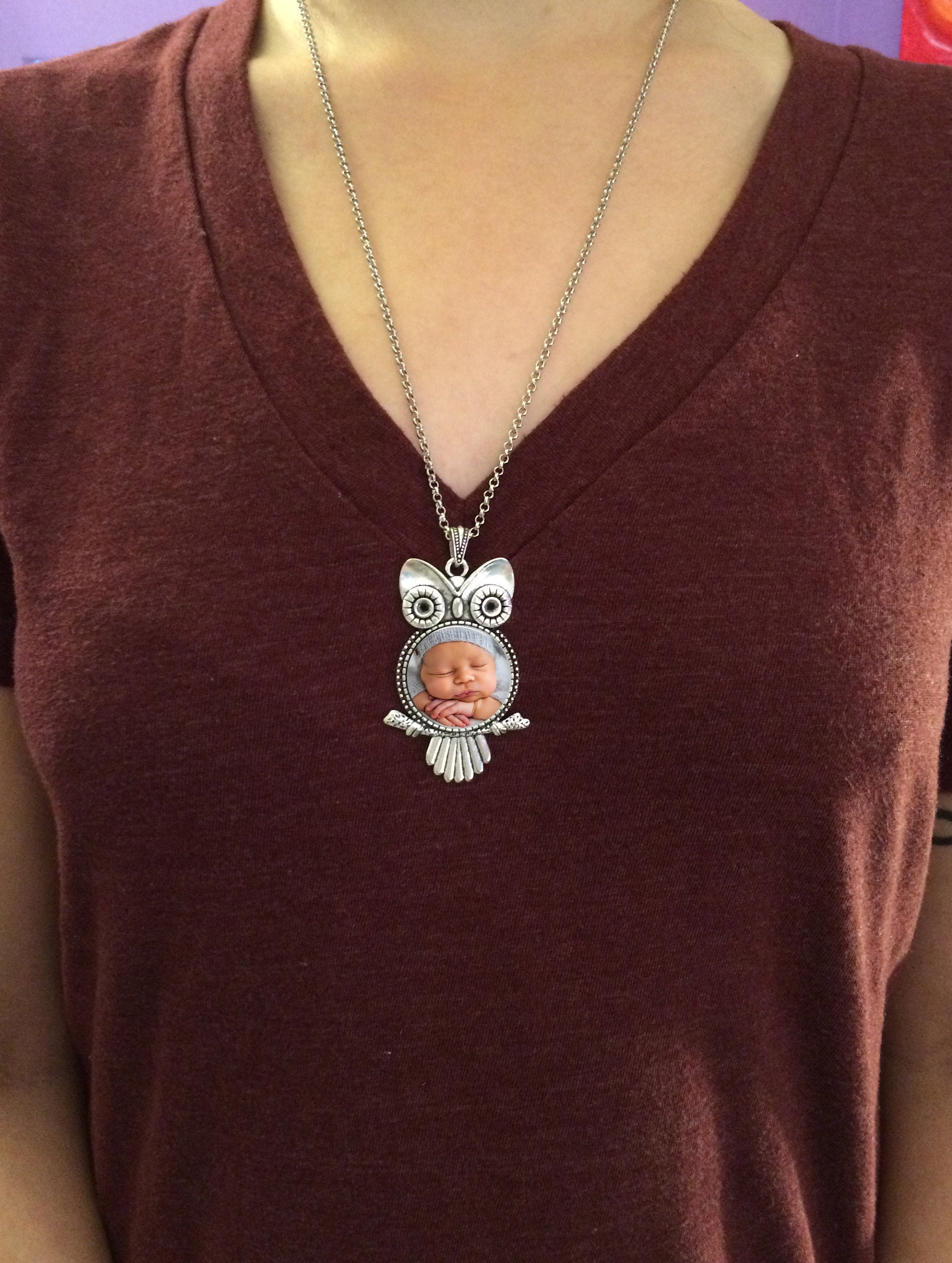 Cute Owl Necklace with your custom photo