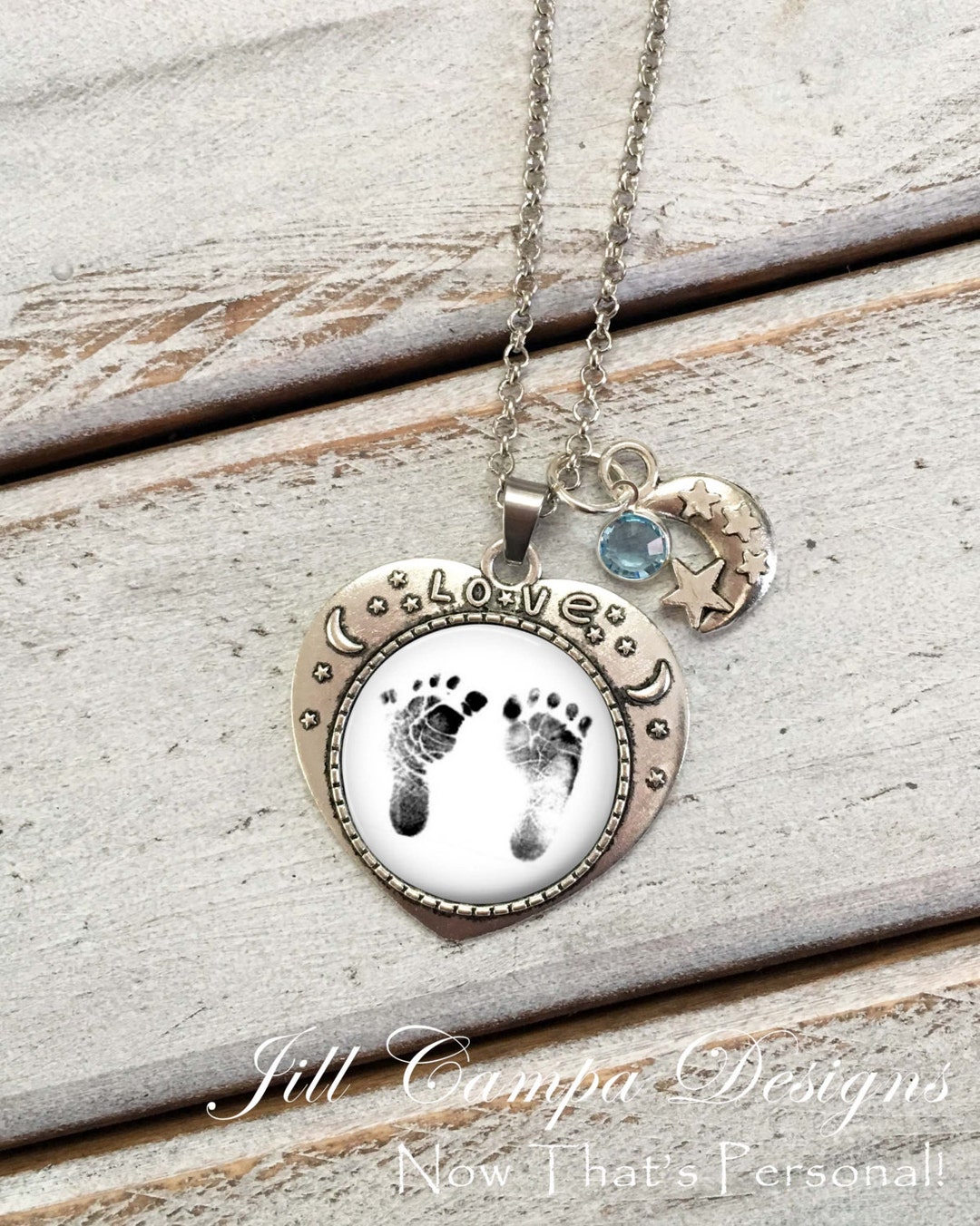 Baby Footprint Necklace Baby Footprints Stars and Moon Etsy