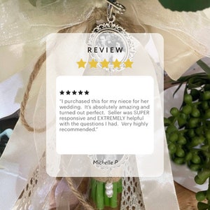 Gold memorial charm for bride’s bouquet with pictures
