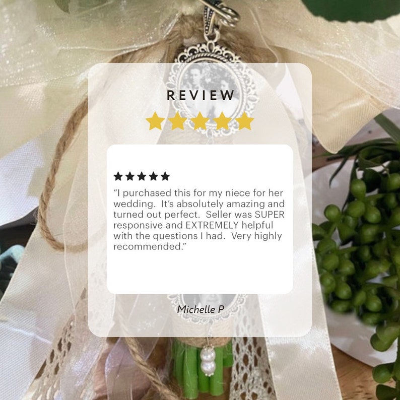 Gold memorial charm for bride’s bouquet with pictures